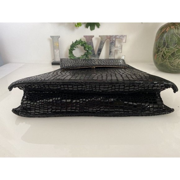 Vintage Costa Blanca Reptile Print Leather Clutch‎ Bag Black Crossbody Metal EUC - Picture 8 of 12